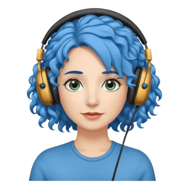 blue haired earringed heaphone wearing middle aged woman very very curly long haired and hazel small eyes sticker