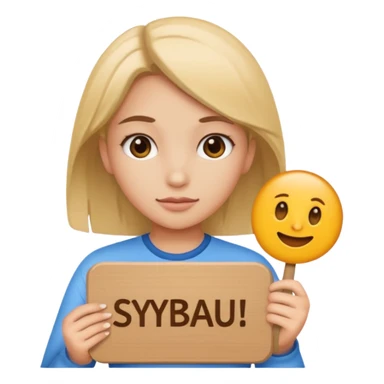 Girl holding sign that says SYBAU sticker