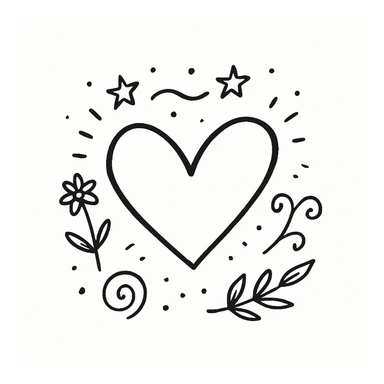 Remove the cat from the image, keep only the heart with playful accents in a hand-drawn doodle style. The style should resemble notion style hand drawn doodles with whimsical and playful decorative elements. sticker