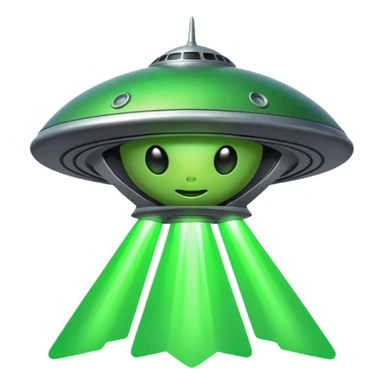 Alien spaceship, glowing beam, small cartoon emoji, no background sticker