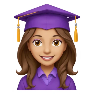 beautiful  woman light olive skin with wavy long long brown hair and hazel eyes with purple school hat sticker