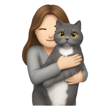 small British shorthair grey cat hugging long brown hair white woman sticker