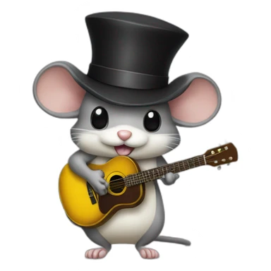 old grey jerry mouse with white moustache, big black hat, and yellow guitar sticker