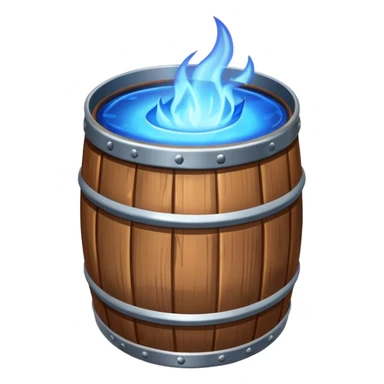 generate a realistic rust-free metal barrel with blue fire on it sticker