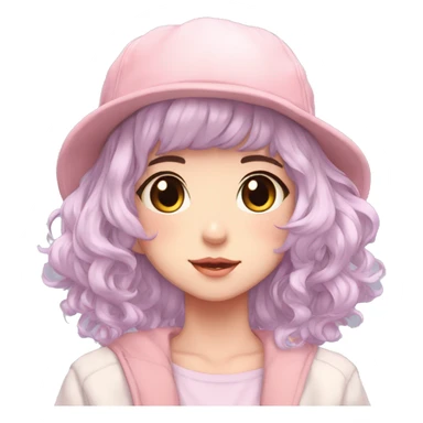 Gorgeous pastel anime girl with blushing face and hair garnitures and pretty hair and a cap aesthetic trending style sticker