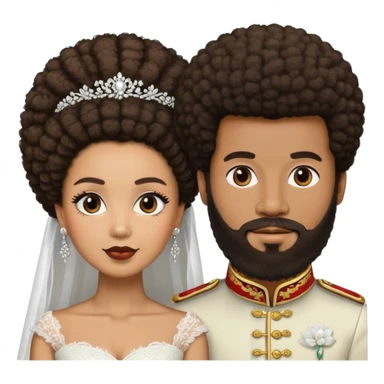 Black bride and her lightskin husband with beard and Afro sticker