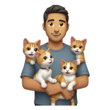 Chico jugando con dos gatos blancos hermanos sticker