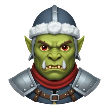 Fantasy Christmas orc legion soldier icon, iron tundra army theme, heavy winter armor, disciplined brutal look, cold steel color palette, emoji portrait, male/female variant
 sticker