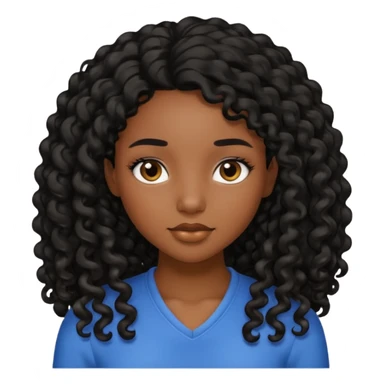 black girl with long curly black hair side part sticker