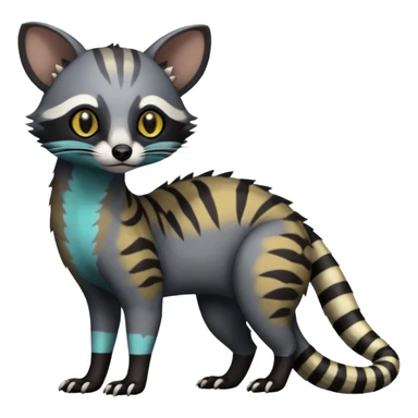 Rare warm-colored exotic edgy epic aesthetic gloomy spooky dark modern colorful cyber-Genet-Trico-Civet-species-Fakemon-hybrid-creature, with beautiful intricate markings, full body sticker