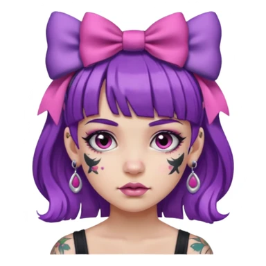 girl with bangs and purple hair and pink hairbow on the side of head and earrings and heavy face tattoos sticker