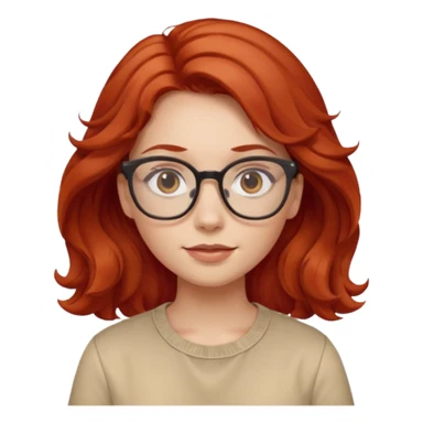 girl wear glasses, wavy red hair, beige shirt sticker