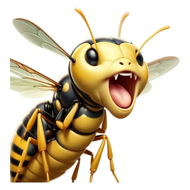 Cinematic Adorable Yawning Wasp Portrait Emoji, Head tilted slightly with a dramatic, wide-open yawn, showcasing a tiny, streamlined body with gently drooping wings and sleepy, half-closed eyes, Simplified yet irresistibly cute features, highly detailed, glowing with a soft, cozy glow, high shine, relaxed yet expressive, stylized with a dash of whimsical insect ease, soft glowing outline, capturing the essence of a drowsy wasp that appears ready to stretch and yawn its way out of the screen! sticker