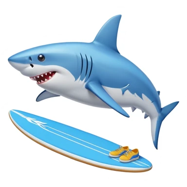 Shark on a surfboard with blue tennis shoes sticker