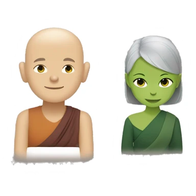 Thich nhat hanh meditating with smiling girl with short grey hair and green shirt  sticker