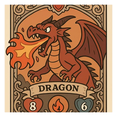 ornate collectible card of a fire dragon breathing fire with health, fire, and armor stats, elaborate fantasy border, intricate details, vibrant and dramatic fantasy art style sticker