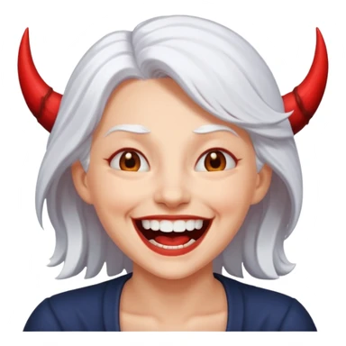 White haired woman laughing at the devil sticker