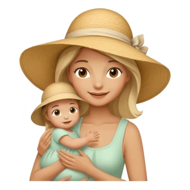 A mom in a sunhat holding her baby gently while smiling softly. sticker