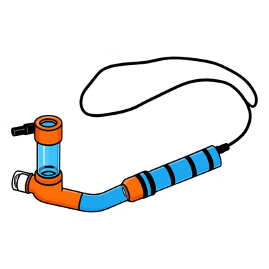 Bright blue VO2 max test mouthpiece with valve connector, isolated fitness testing equipment sticker