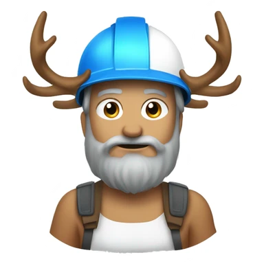 sticker, elk, blue, builder, in a white helmet, with big horns sticker