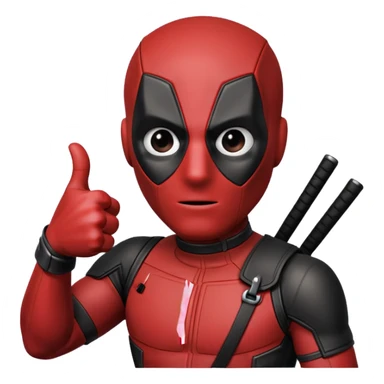 deadpool thumbs up emoji, not so cute, more realistic less body, mostly head and hand must have thumbs up eyes all white like mask sticker