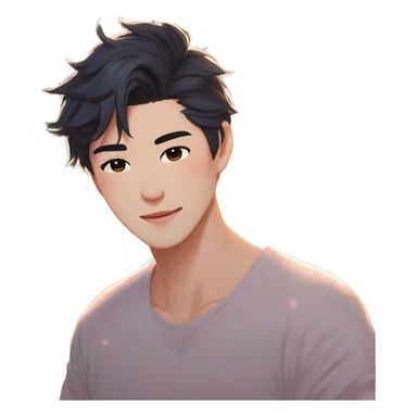 Gorgeous bright sparkly romantic Asian anime gentle man with blushing face aesthetic trending style outside sticker
