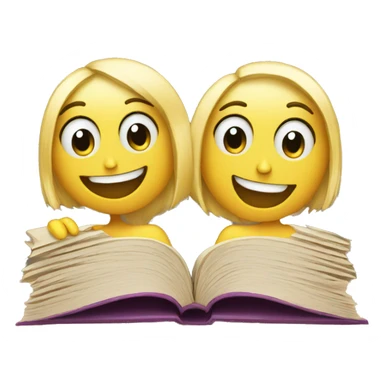 Two smily faces reading she same book sticker
