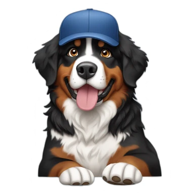 Bernese Mountain Dog wearing baseball cap sticker