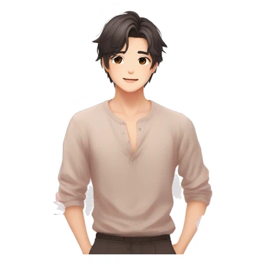 Gorgeous romantic Asian anime gentle man with blushing face aesthetic trending style outside sticker