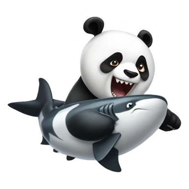 Panda playing with a shark sticker