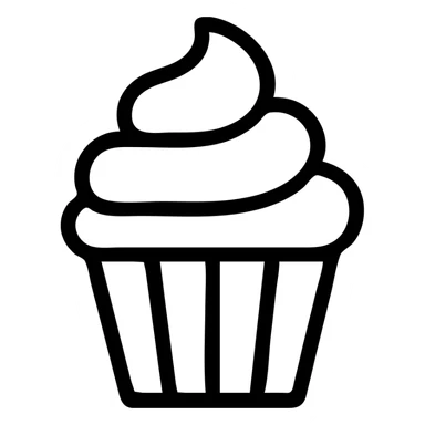 cupcake with pink icing, outlined icon style, simple lines sticker