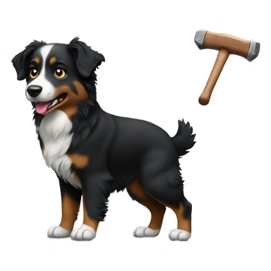 Small black australian shepherd dog building with hammer  sticker