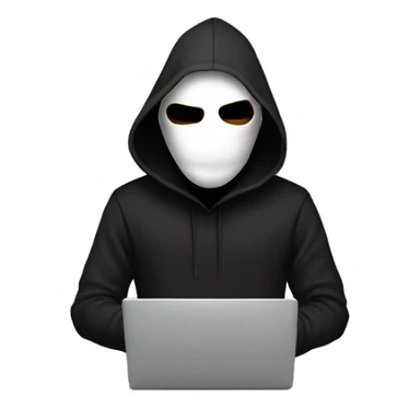 anonymous with laptop with black hoodie and having a mask and have eyes  sticker