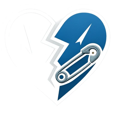 emo emoji, jagged heart, black and blue, small safety pin, modern emo aesthetic sticker