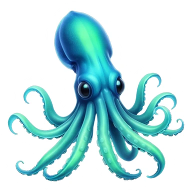 3D render of Deep Sea Squid, bioluminescent deep sea style, glowing neon blue and green lights, dark background to contrast the glow, translucent organic textures. sticker