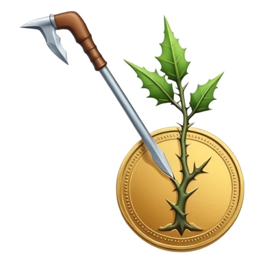 A coin impaled on a thorn sticker
