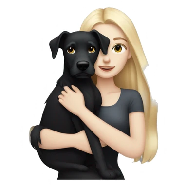 pretty woman with pale skin, very long blonde hair hugging a black dog sticker