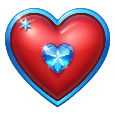 A metallic red 3D heart with a bright blue star inside sticker