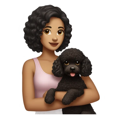 Pretty girl with black hair holding a brown toy poodle  sticker