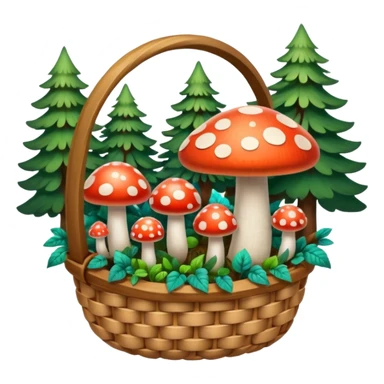 Basket with Psychedelic mushrooms and forest objects sticker