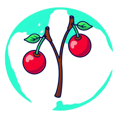 Two deep burgundy cherries connected by a green stem, rich dark red color sticker