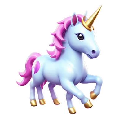 Clash of Clans aesthetic: Cinematic Playful Unicorn Mount Emoji, rendered in a 3D vector-style similar to standard emojis with minimal shading and bold, simplified shapes. A compact, isometric majestic unicorn with a spiraled horn and flowing mane, softly glowing with a magical celestial charm. Simplified yet unmistakably iconic, highly detailed and consistent, glowing with a soft radiant brilliance and high shine. Stylized with a touch of enchanted fantasy and a soft glowing outline, capturing the essence of a mythical mount with a friendly, playful elegance! sticker