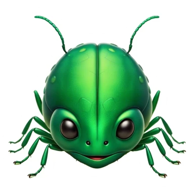 Meme-Worthy Cute Sleeping Green Bugdie Portrait Emoji, Head resting peacefully with a contented smile, showcasing a tiny, endearing build and a luxuriously smooth emerald exoskeleton, eyes shut in a serene nap, Simplified yet hilariously adorable features, highly detailed, glowing with a soft, drowsy light, high shine, relaxed and utterly lovable, stylized with an air of playful laziness, bright and heartwarming, soft glowing outline, capturing the essence of a comically sleepy insect, so meme-worthy it feels like it could instantly become the next viral sensation of adorable slumber! sticker