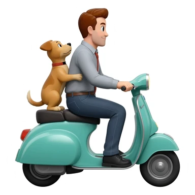 man and his pet dog riding a vespa sticker