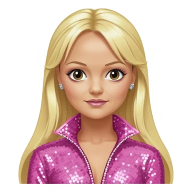 Emma Bunton from Spice Girls with long blonde two high ponytail hair, pink sequin outfit sticker