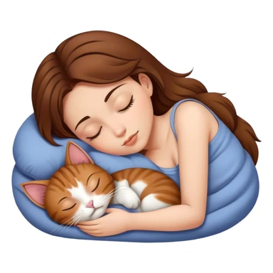 girl with brown hair sleep with cat sticker