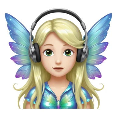 long haired make glitter fairy wearing headpones wing wings
 sticker