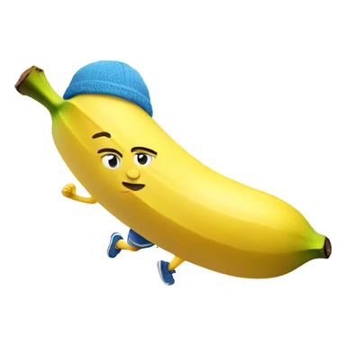 banana running fast with shoes and a sweatband sticker