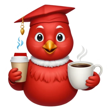 Happy cardinal bird with a dove and a cup of coffee sticker