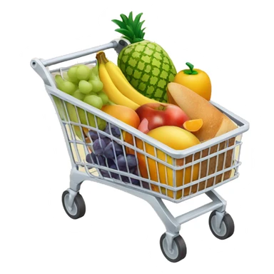 Grocery cart filled with fruit, vegetables, bread and milk sticker